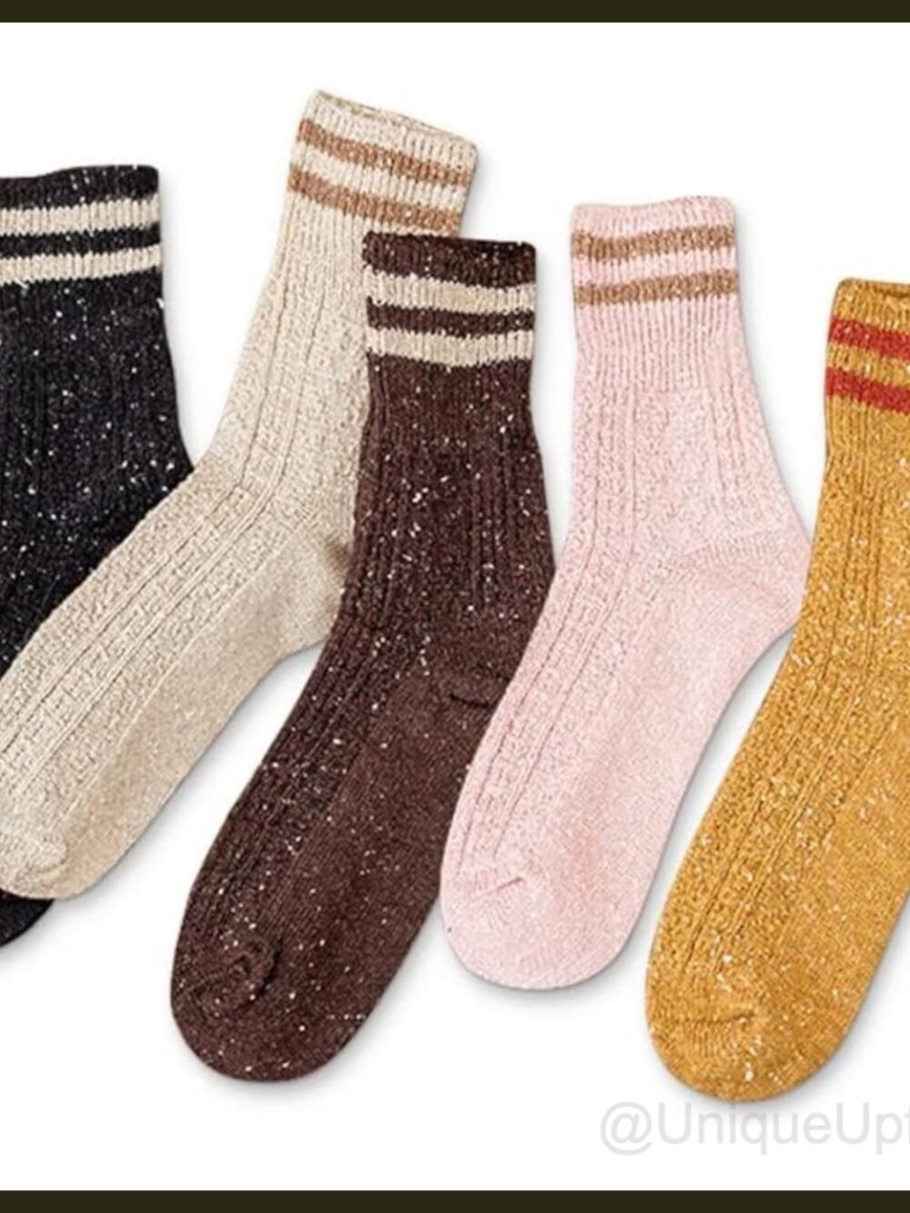 Wool Cotton Crew Socks 5 Pairs Winter Warm Vintage Thick